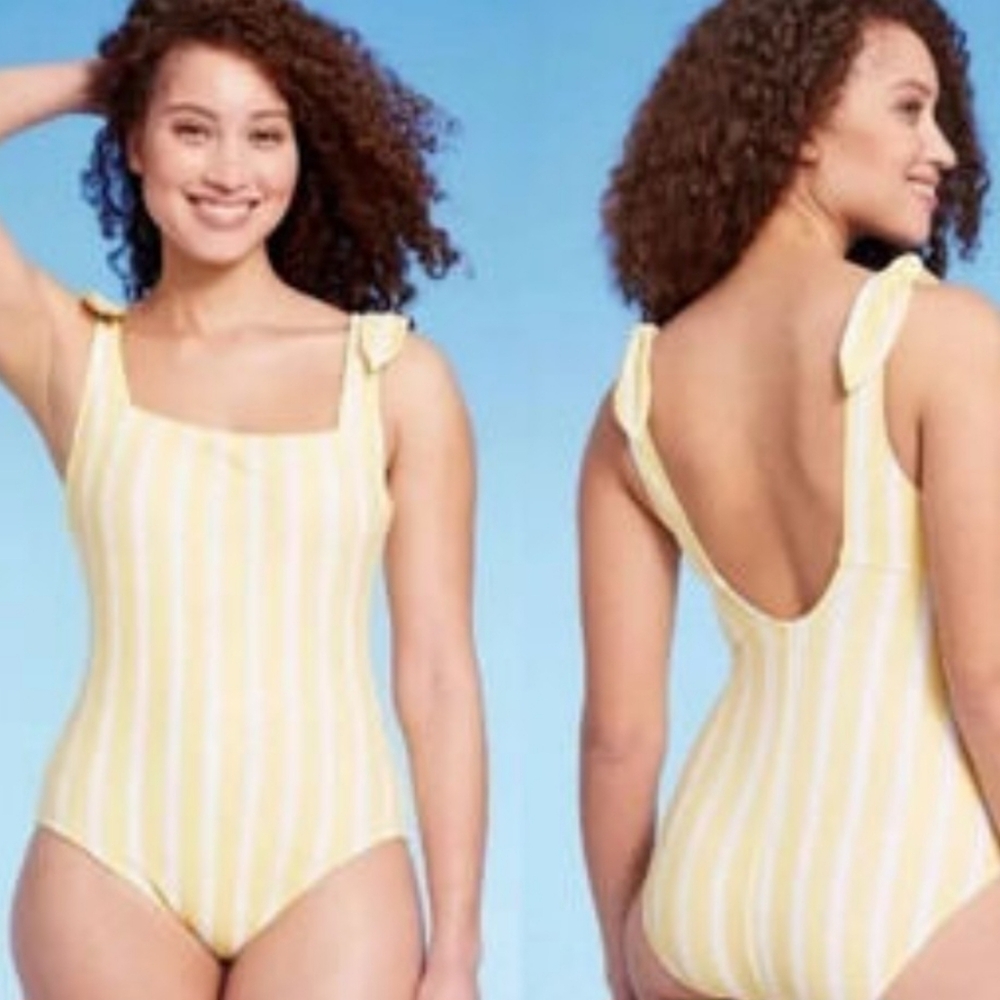 NWT Kona Sol One Piece Yellow Striped Swimsuit Size XL - Super Cute!